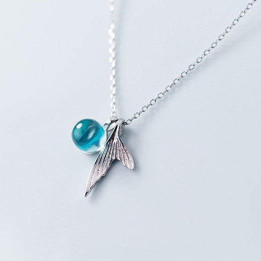 Blue Crystal Beads Fishtail Necklace