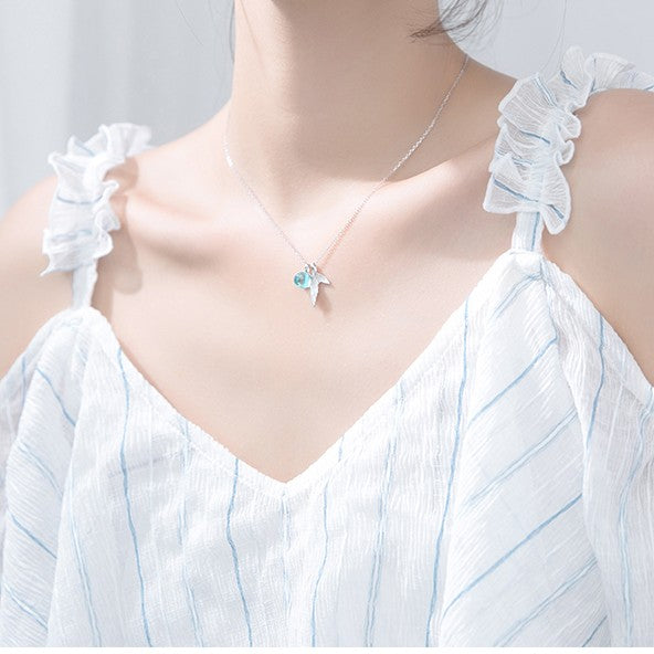 Blue Crystal Beads Fishtail Necklace