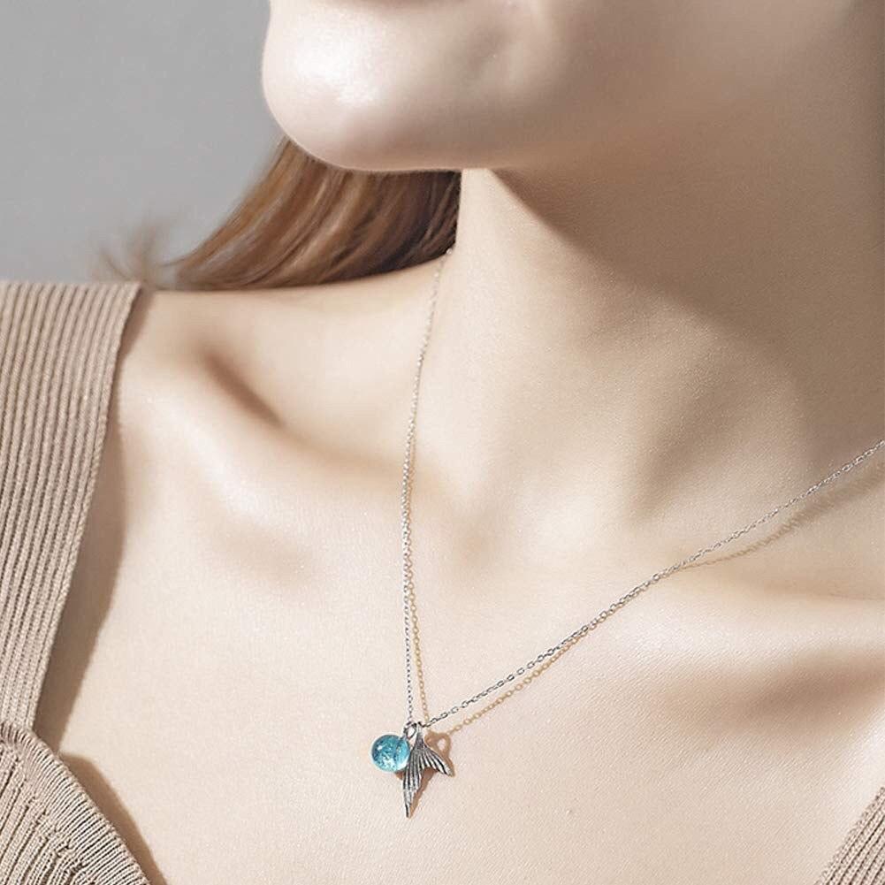 Blue Crystal Beads Fishtail Necklace