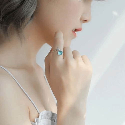 Blue Crystal Beads Fishtail Ring